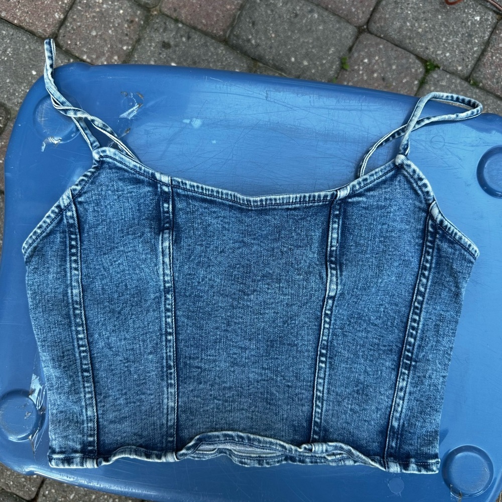 American Eagle Outfitters Blue Denim Crop Top